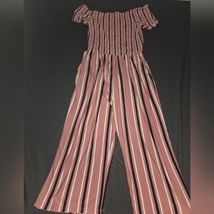 Justice Pink and Cream Striped Jumpsuit